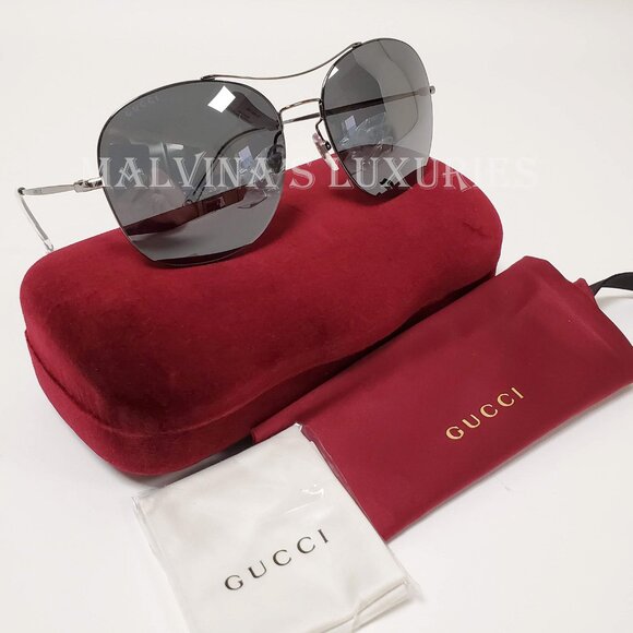 GUCCI SUNGLASSES GG0501S 007 MENS SILVER METAL AVIATOR INTERLOCKING G LOGO - Picture 2 of 7